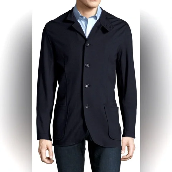Armani Collezioni Men's Stand Collar Knit Jacket in Dk Navy, L